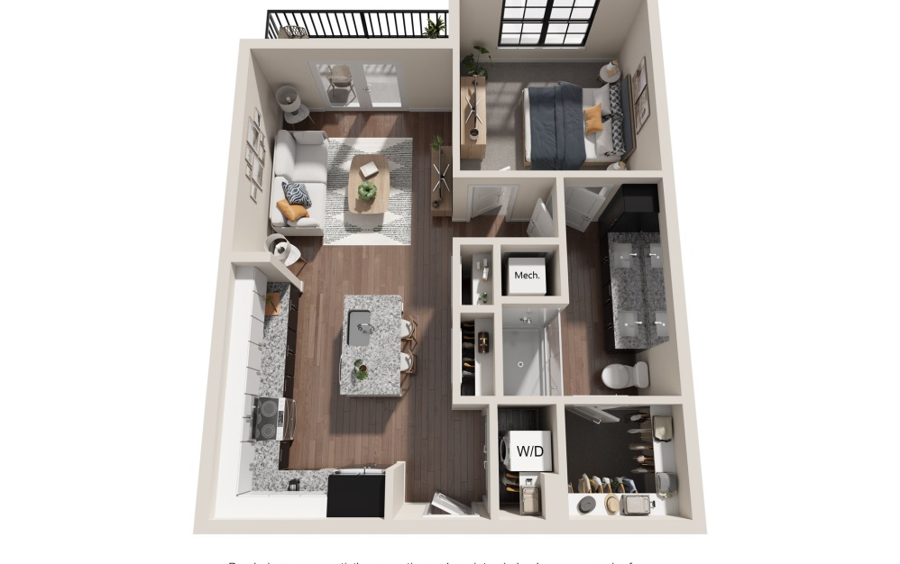 1 BEDROOM RESIDENCES-1 - 1 bedroom floorplan layout with 1 bath and 741 square feet.