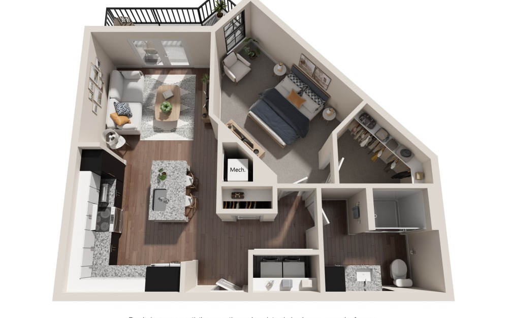 1 BEDROOM RESIDENCES-2 - 1 bedroom floorplan layout with 1 bath and 766 square feet.